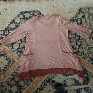 qvc logo Lori Goldstein v neck chiffon trimmed three quarter length sleeve top